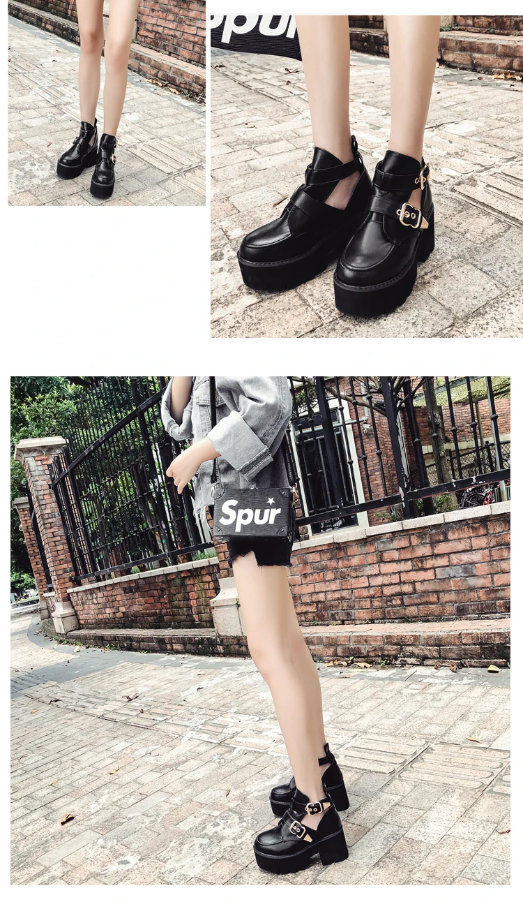 Ботинки в стиле панк; Женская Осенняя обувь; ботинки на платформе; зимняя обувь на высоком каблуке; ботинки черного цвета в байкерском стиле; зимняя обувь; botas mujer; YMA532