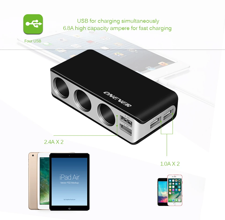 4 USB порта 3 Way адаптер питания розетка для автомобильного ...