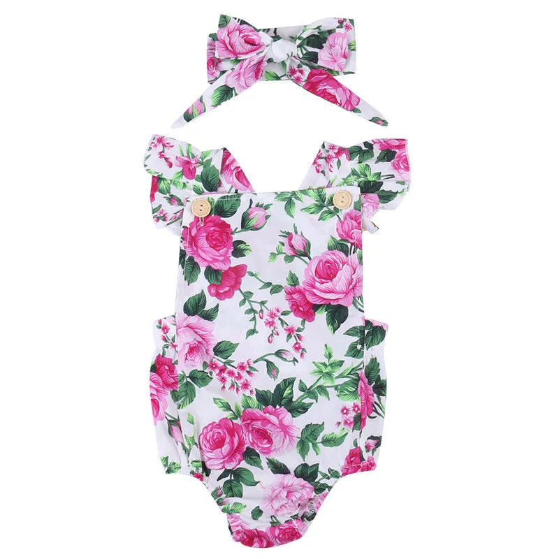 Newborn-Infant-Baby-Girls-Clothes-square-collar-sleeveless-Bodysuit-Floral-print-Bowknot-Headband-2PC-cotton-casual-Outfit-2