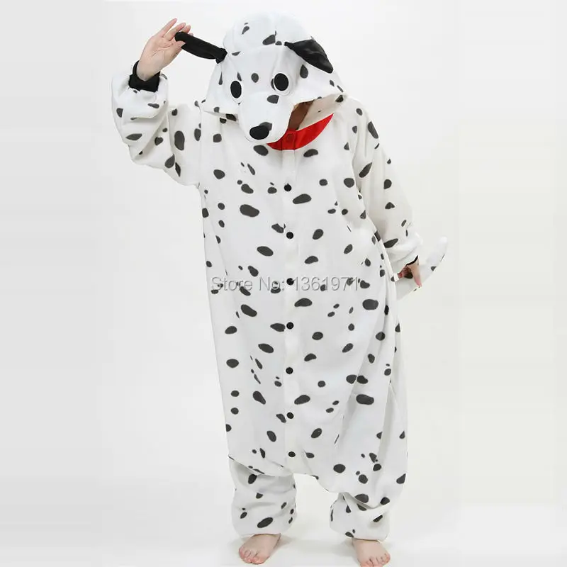 HKSNG Dalmatian Dog Kigurumi Onesies Winter Pyjamas Footed Animal Adult Hoodied Christmas Pajamas Cosplay Costumes