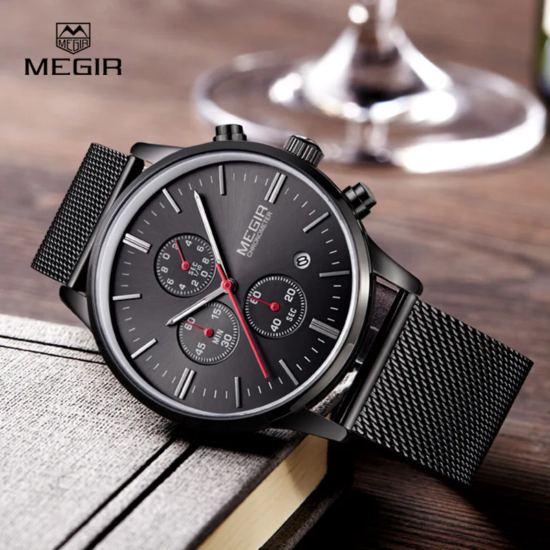 Prix pour Megir mode hommes d'affaires en acier inoxydable bande montres à quartz avec calendrier chronographe lumineux analogique montre-bracelet homme 2011 Prix pour Megir mode hommes d'affaires en acier inoxydable bande montres à quartz avec calendrier chronographe lumineux analogique montre-bracelet homme 2011