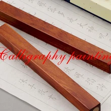 Sandal Paperweights Calligraphy-Sumi-E-Tool Ink-Brush Painting Inlay Wood-Copper A-Pair