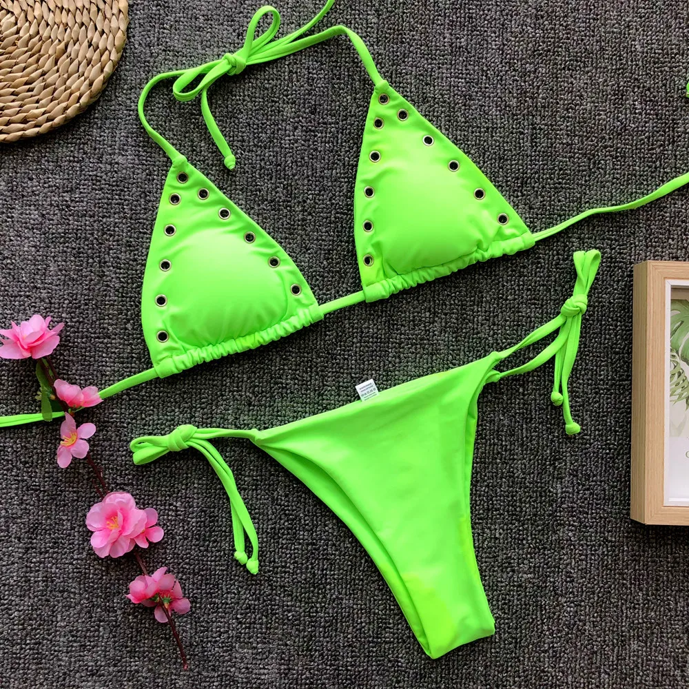 

Solid Color Sexy Triangle Push Up Thong Bikini Set Swimwear Micro Bikinis Women Bandage Swimsuit Bathing Suits Maillot De Bain