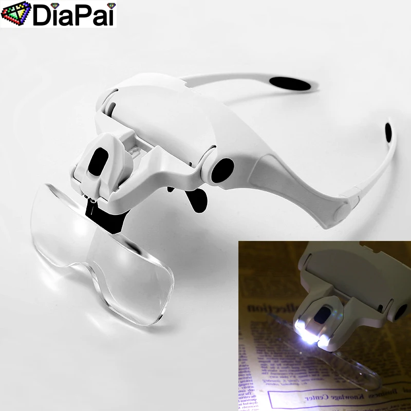 

DIAPAI Diamond Painting Embroidery 1.0X 1.5X 2.0X 2.5X 3.5X Adjustable 5 Lens Loupe LED Light Headband Magnifier Glass With Lamp