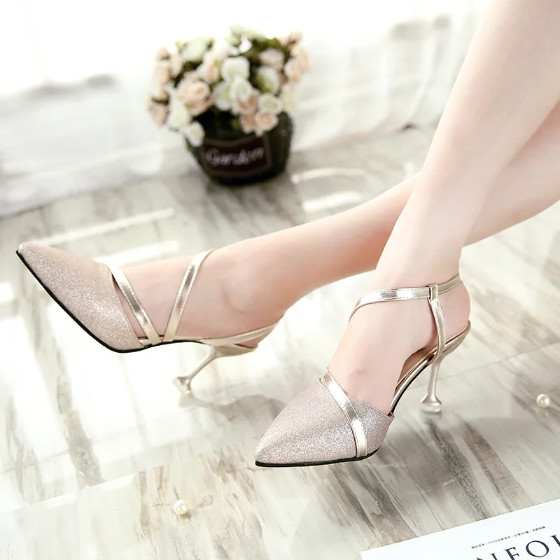 2019 Summer heel High Heels Sandals lady Pumps classics slip on Shoes sexy Women party shoes gold silver Wedding Slingbacks