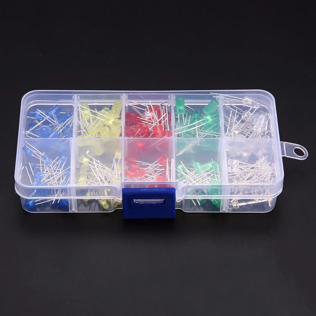 Mayitr 5 Colors 200pcs 3mm & 5mm LED Diode Light Assorted Kit White Yellow Red Green Blue Electronic Component DIY Set