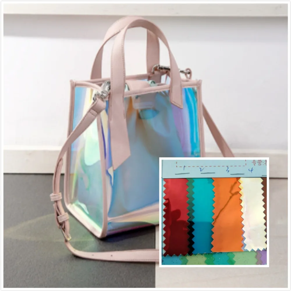 

New! 0.4mm transpare glitter PVC synthetic leather fabric 13 color Smooth surface Suitable for decorative bag couro cloth