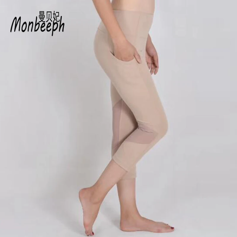 Kopen Monbeeph vrouwen stretch Leggings Capri Mode Potlood Broek Voor Vrouwelijke Spliced broek met Zakken
