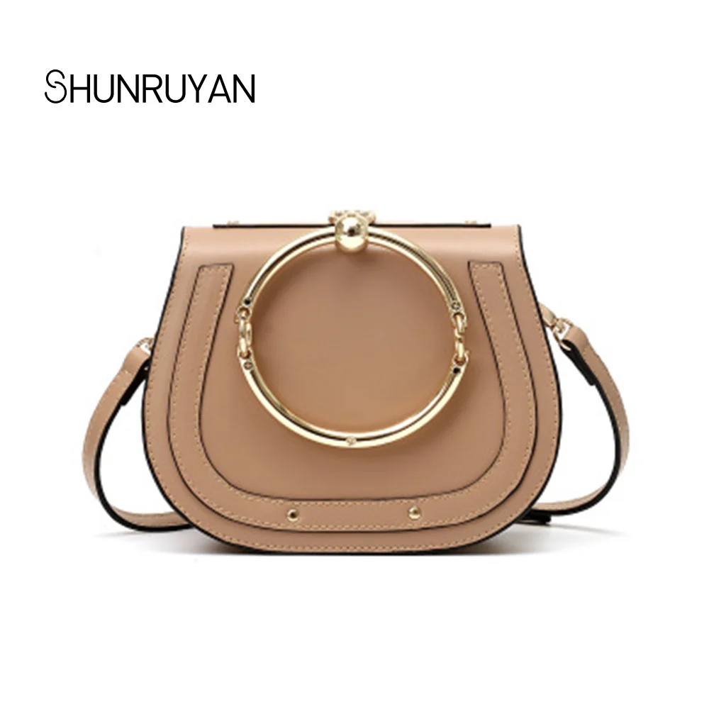 

SHUNRUYAN 2019 Brand Design New Fashion Ladies Casual Saddle bag Women for bag Shoulder bag Metal Round Handbag Party bags