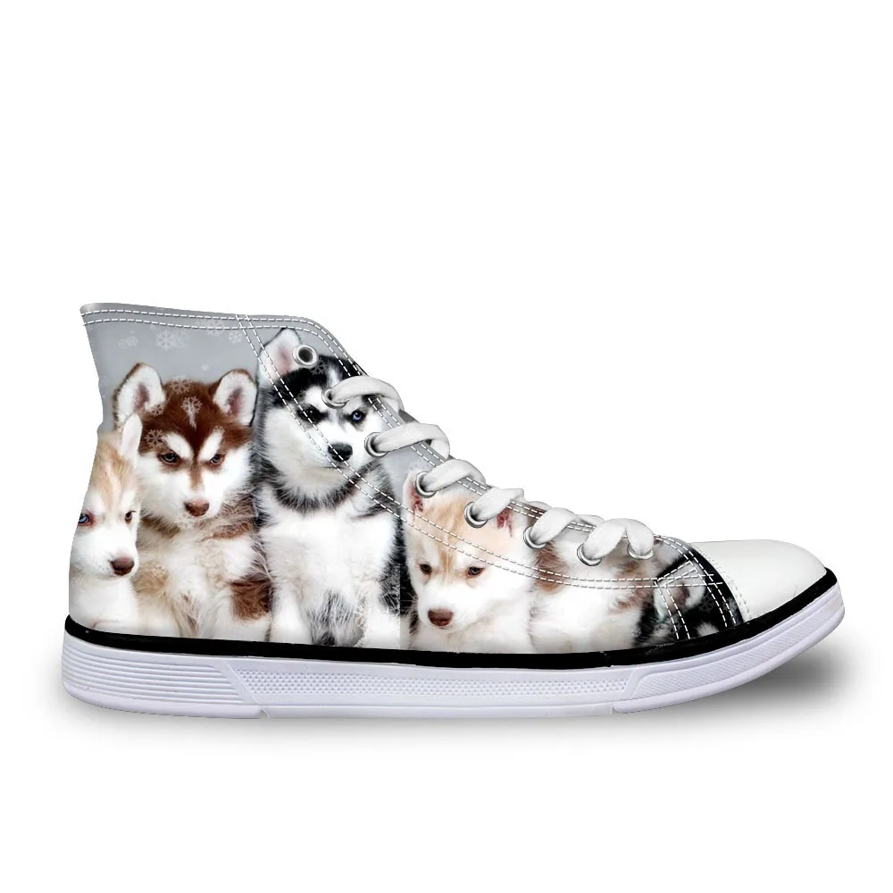 

Customized Spring NEW ARRIVAL High Top Women Vulcanize Shoes Cute Husky Prints Lace-up Leisure Canvas Shoes for Lady Flats Shoe