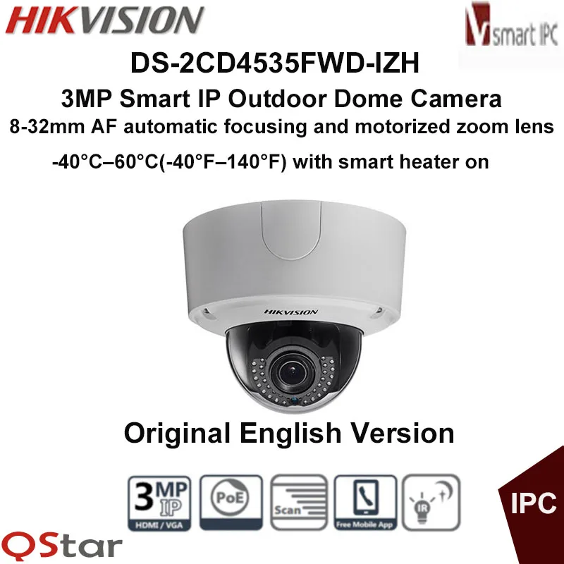 Hikvision Original English Version DS 2CD4535FWD IZH 3MP 8 32mm Smart IP Dome CCTV Network Camera