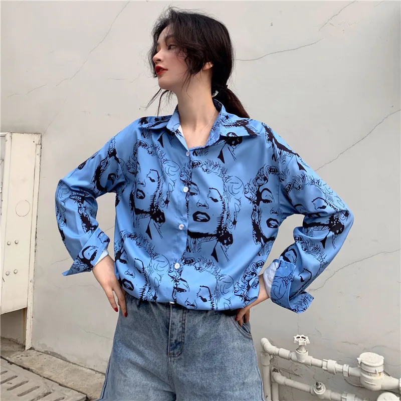 

Korean Printed Shirt Sun Protection Clothing Women Blouses 2019 Fashion Long Sleeve Turn Down Collar Office Blouse Casual Tops