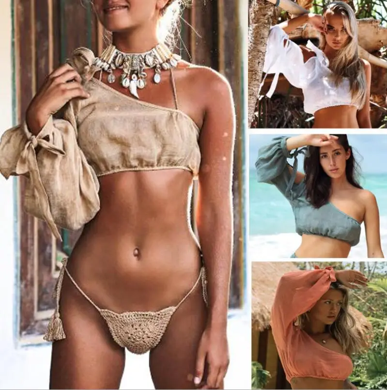

Swimwear Cover Up Women Beach Dress One Shoulder Bathing Suit Cover Ups cotton Beach Wear Ropa De Playa Para Mujer