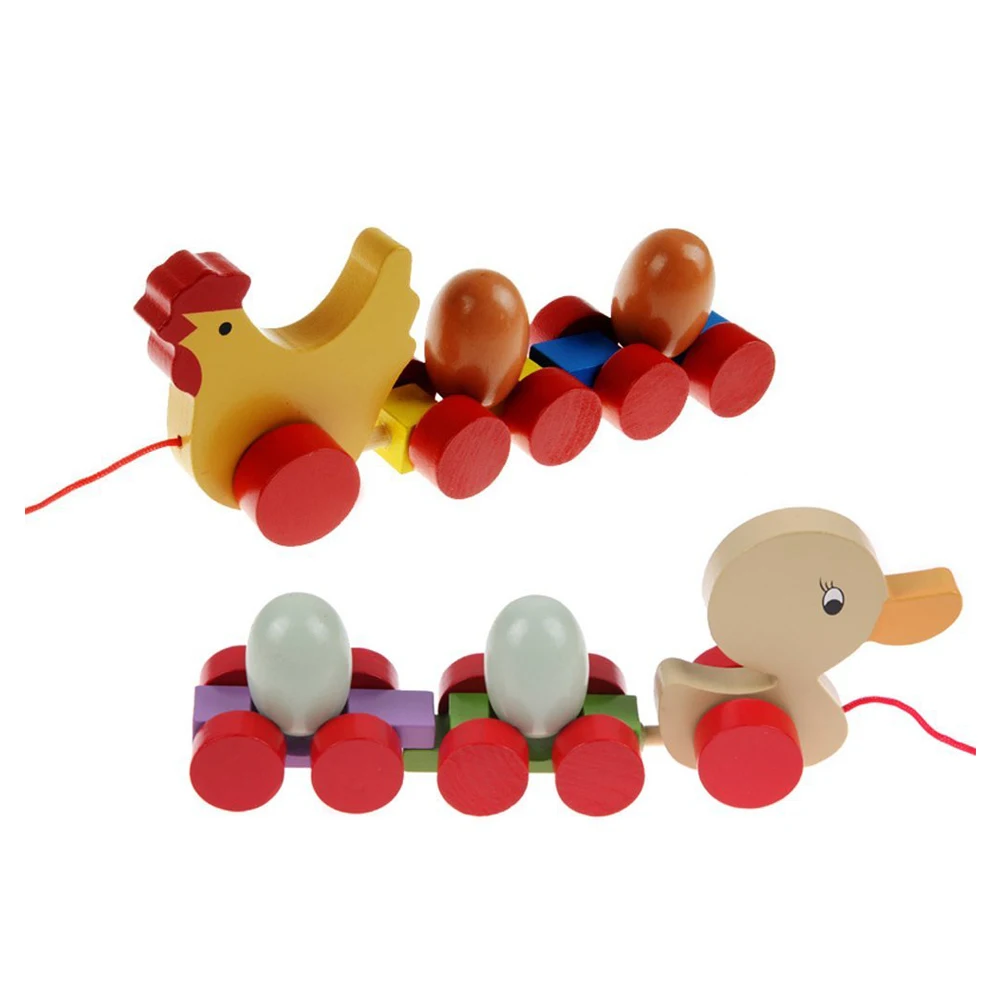 

Early Learning Wooden Educational Toys Toddler Chick/Duck Pull Carts