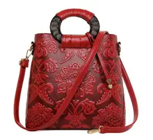 Véritable cuir femmes sac à main de 2016 printemps vintage chinois style pression motif décoratif commerciale portable une épaule