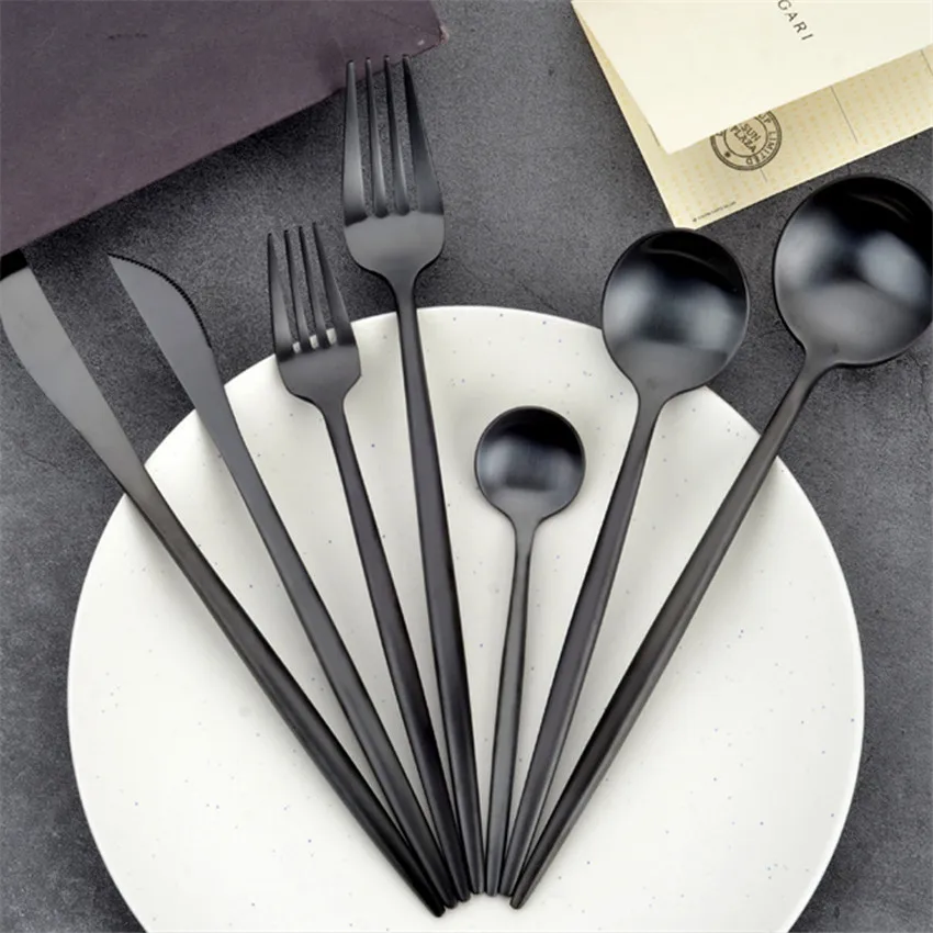 

1 Piece Dinnerware Stainless Steel Cutlery Knife Fork Tableware Cutleries Black Metal Dinner Set Free Shipping