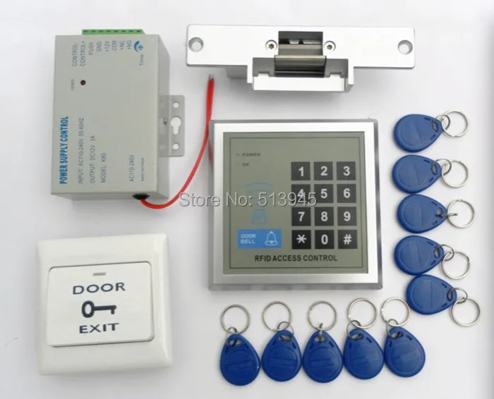 

RFID Access Control System Kit Set +Strike Door Lock +10 Rfid +Power +Exit Button