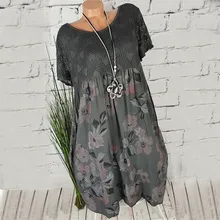 YOUYEDIAN женская рубашка-туника размера плюс, летняя модная кружевная блузка с принтом, Повседневная блуза с коротким рукавом и круглым вырезом, женская блуза