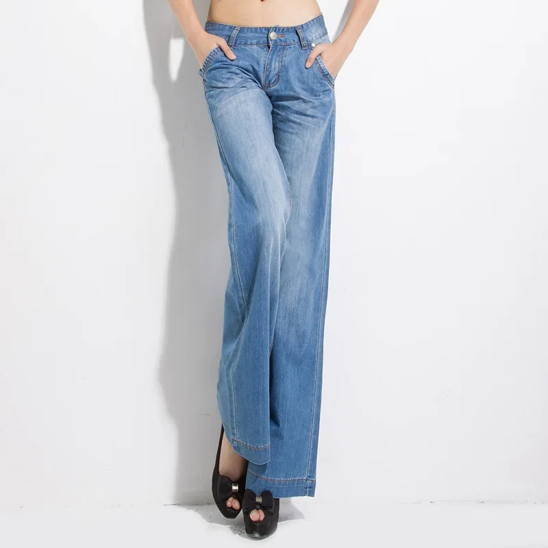 Free Shipping Women Summer Thin Fabric Wide Leg Jeans Girl's Denim Flare Pants Boot Cut Trousers _ - AliExpress Mobile