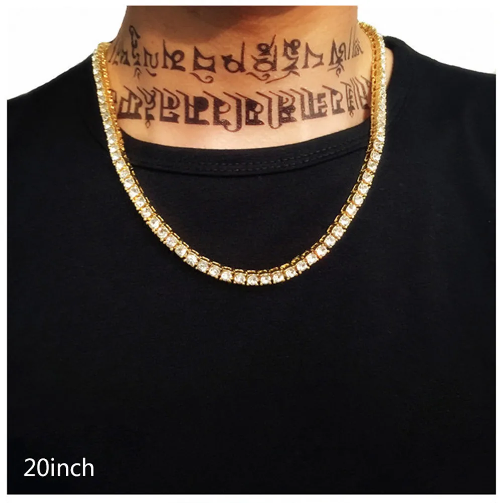 Хип хоп bling льдом Теннис цепь 1 ряд Ожерелья для мужчин Элитный бренд золото Для