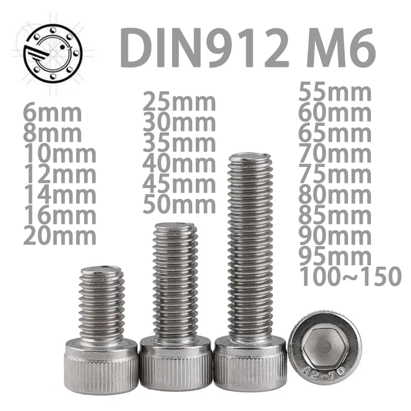 DIN912 M6 Metric Thread 304 Stainless Steel Hex Socket Head Cap Screw