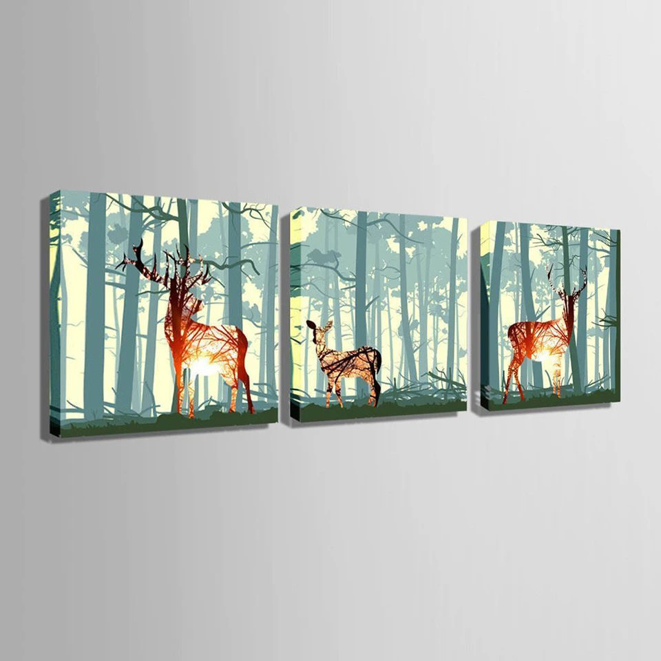 Wall-Art-Modular-Poster-Home-Decor-3-Pieces-Forest-Deer-Landscape-Frame-HD-Printed-Modern-Canvas (2)