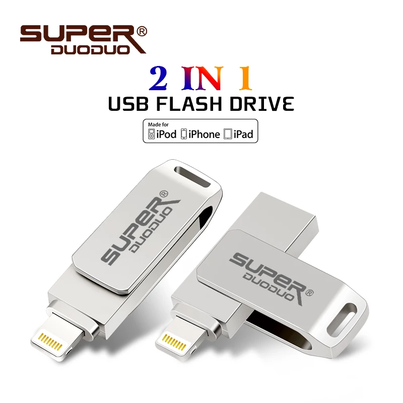 USB флэш-накопитель для iPhone X/8/7/7 Plus/6 Plus/6s/5/SE/ipad 2 в 1 флеш-накопитель 16 ГБ 32 ГБ 64 ГБ 128 ГБ флэш-накопитель usb 2,0