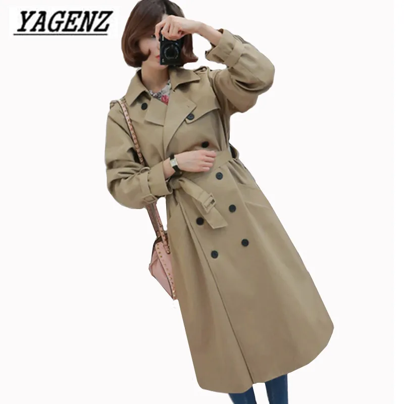 

Khaki Female Windbreaker Coat British style 2018 Spring Autumn New Slim Long Overcoat Women Double-breasted Casual Trench Coat