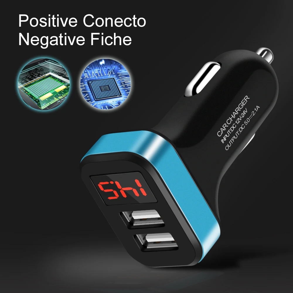 Universal Fast Charging Digital Display Dual USB Car Charger For iPhone X 8 7 Xiaomi Samsung Tablets GPS Smartphone Car-Charger (1)