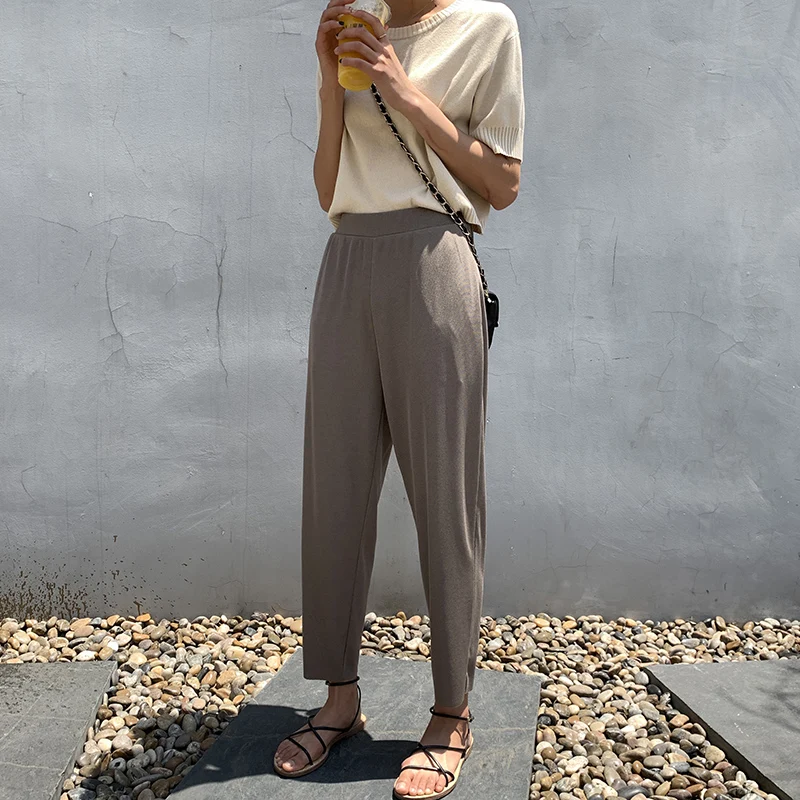 2019 New Korean High Waist Loose Trousers Women Summer Knitted High Waist Harem Pants Ankle-length Pants For Woman 2019 New Korean High Waist Loose Trousers Women Summer Knitted High Waist Harem Pants Ankle-length Pants For Woman