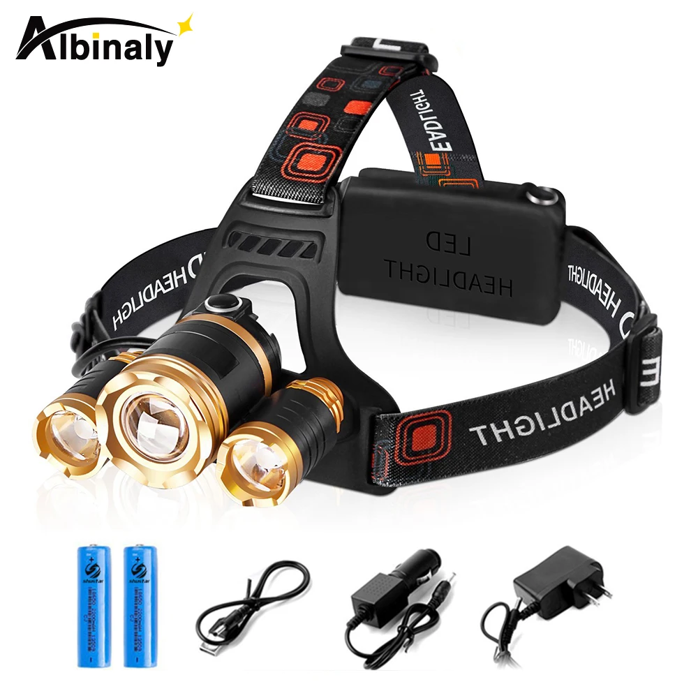 

Super bright LED Headlamp 3 X T6 LED Lamp Bead waterproof Headlight Zoomable Lamp head For outdoor lighting Use 2x18650 battery