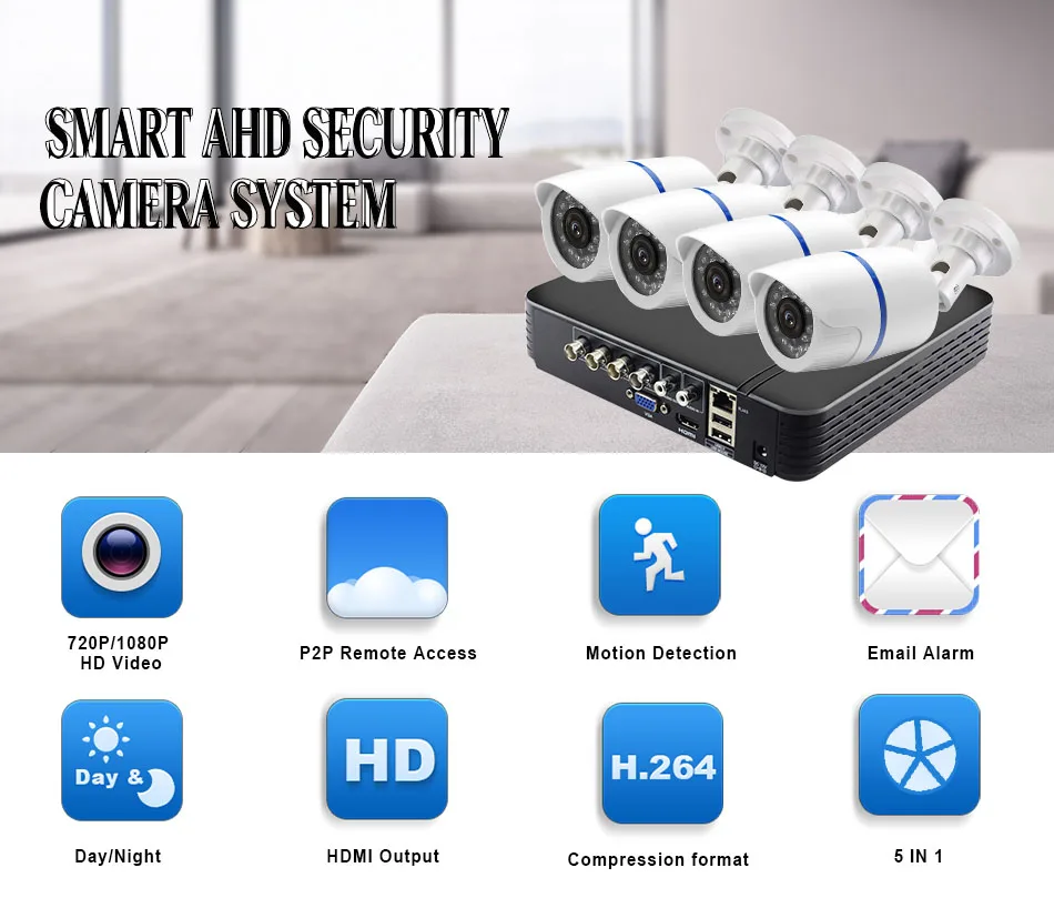 CCTV камера 4CH 720 P/1080 P AHD камера безопасности DVR комплект CCTV Водонепроницаемая наружная домашняя система видеонаблюдения HDD