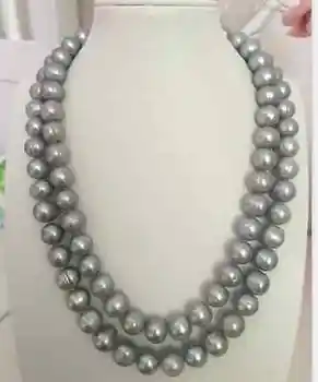 

double strand 9-10mm south sea baroque silver grey pearl necklace 18"19" 925s