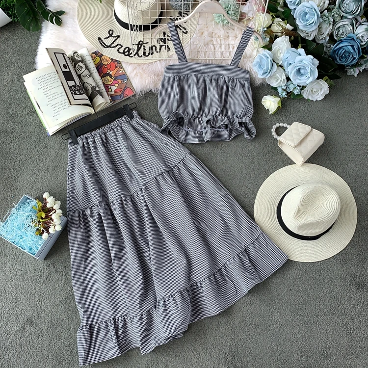 Женский комплект из 2 предметов ALPHALMODA укороченный топ в клетку + юбка