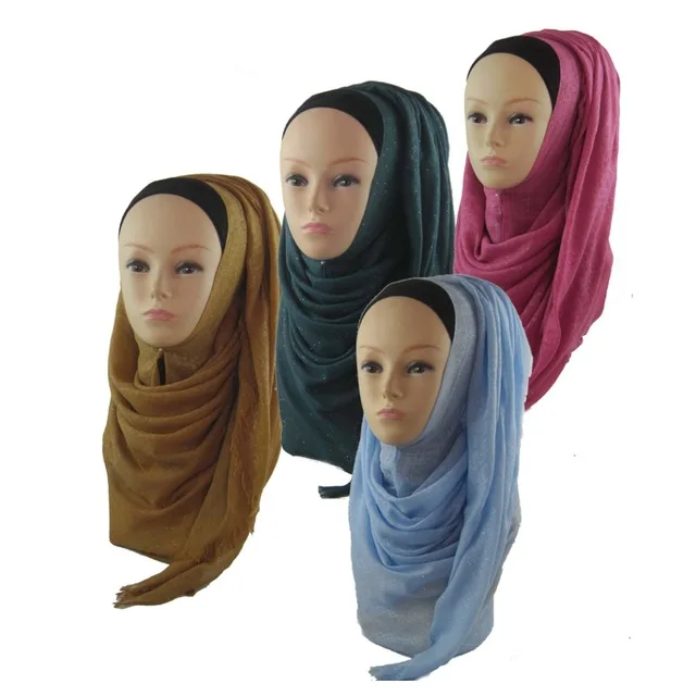 (12 Pieces/lot) Shimmer Glitter Long Scarf Hijab Muslim Shawl Wrap