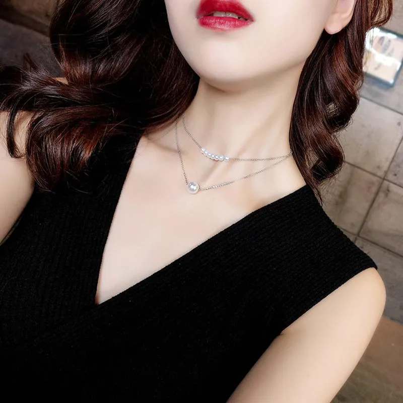 

Dominated 2019 New Double-layer Pearl Clavicle Chain Fashion Simple Personality Metal Short Women Necklace
