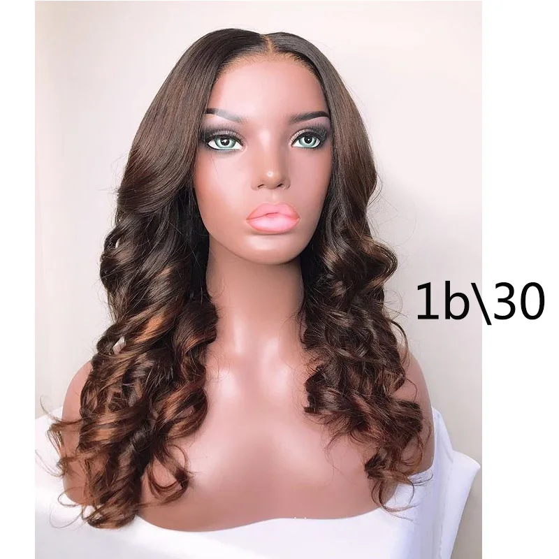 Dreaming Brazilian Lace Front Human Hair Wigs With Baby Hair Pre Plucked For Black Women Remy Hair Ombre Blonde Colored Wavy Wig - Цвет волос: 1b 30