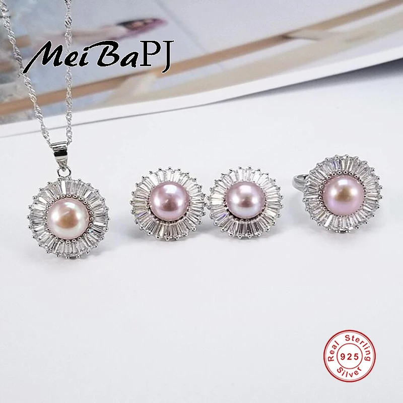 

[MeiBaPJ]Fashion Personality Heart AAA Zircon Set S925 Silver Earrings & Necklace & Ring Fine Jewelry Sets For Women