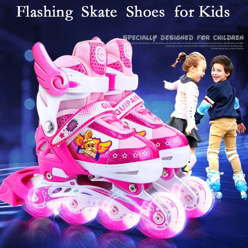 Free Shipping Inline Skates Roller Skate Shoes for Kids Children With Helmet Knee Protector