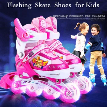 

Free Shipping Inline Skates Roller Skate Shoes for Kids Children With Helmet Knee Protector Adjustable Flashing Wheels Patines