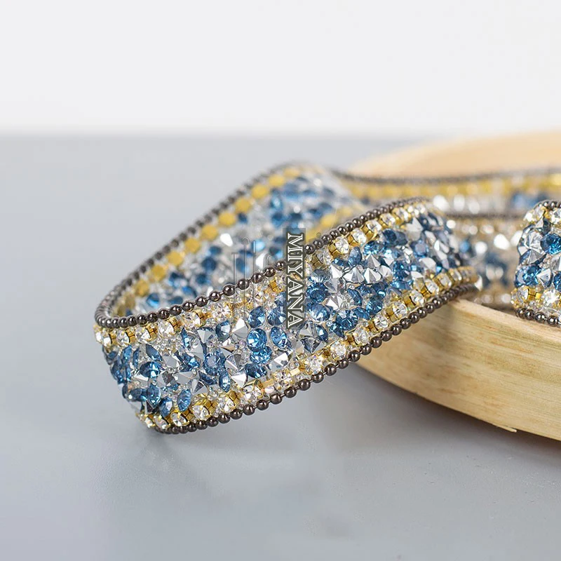 

Beaded Rhinestons Trim Iron On Diamond Crystal Ribbon Wrap Trim Sewing Accessories DIY Wedding Cake Party Decor blue MS03