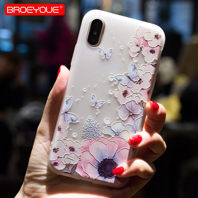 3D Relief Case For iPhone XS Max XR Cases Floral Matte Cover 5 5S SE 6 6S Plus 7 8 X Soft TPU Capas Fundas |
