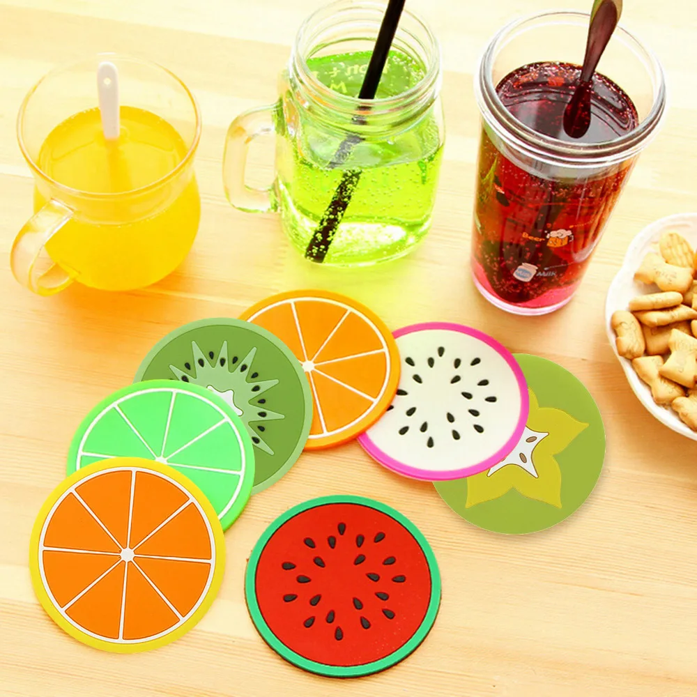 

Colorful Cute Round Silicone Fruits Coaster Novelty Cup Cushion Holder Home Dining Room Decor Drink Placement Mat With 7 Styles
