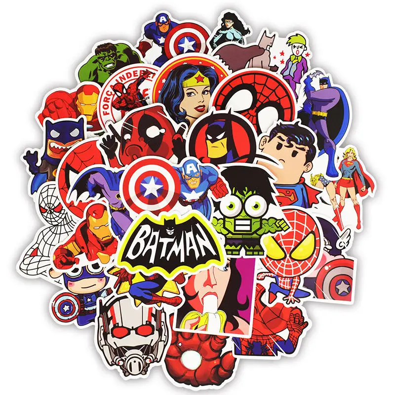 

50pcs Super Hero Marvel Stickers Movies Character Deco Sticker For DIY Skateboard Motorcycle Luggage Laptop Cartoon Sticker Sets