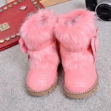 Nouvelles Filles D’hiver Bottes Solide Couleur Arc Décoration 2017 Mode Enfants et Enfants Neige Bottes Chaud Plat Dérapage 3 Couleurs Vente Chaude