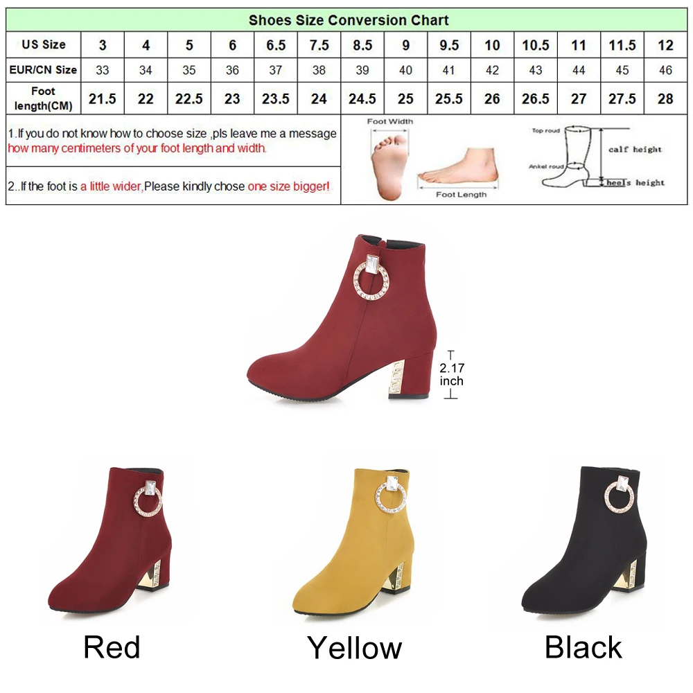 Meotina/зимние женские ботильоны; ботинки на высоком каблуке; ботинки на молнии со стразами; Модные женские осенние полуботинки; цвет желтый, красный, черный