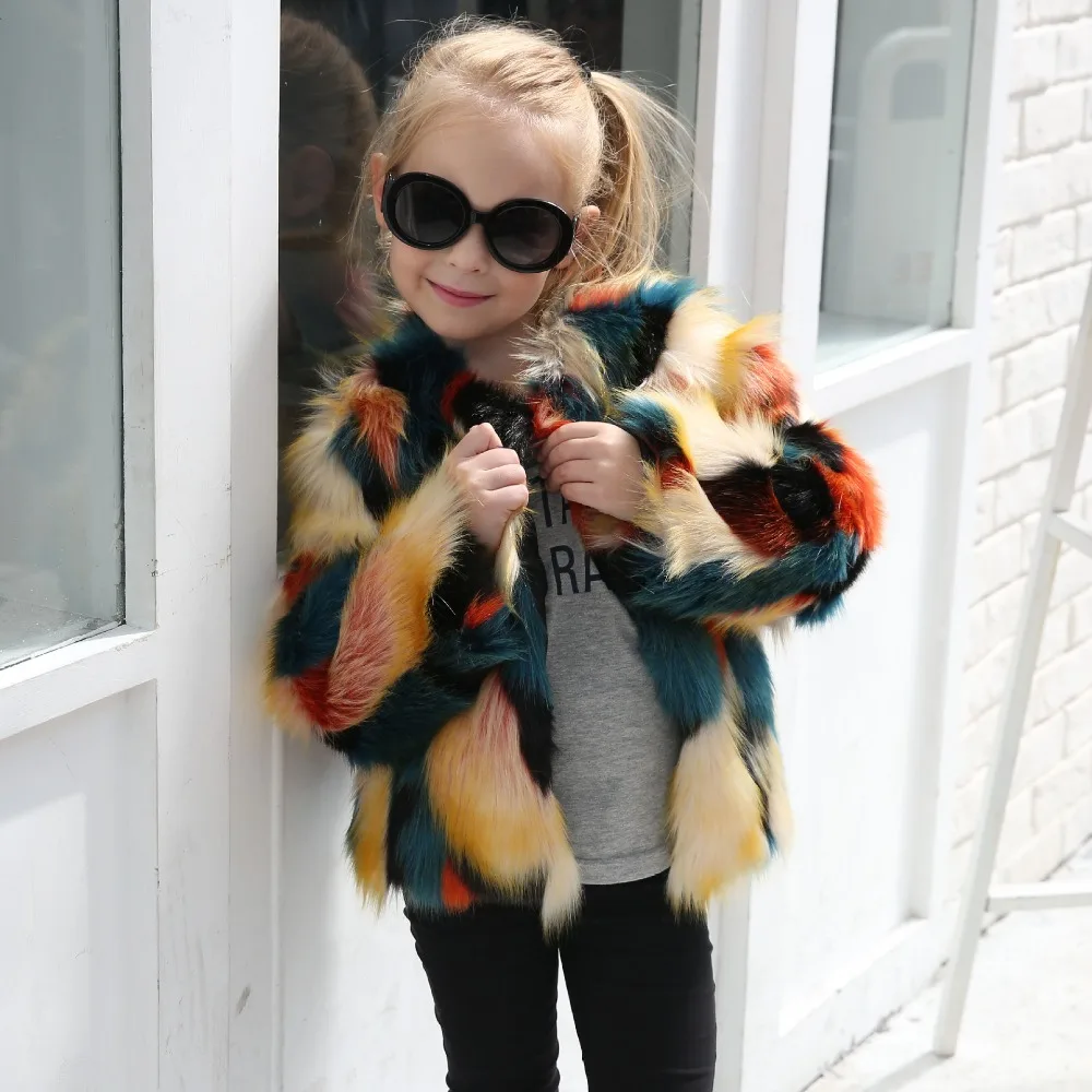 

2-9 years old girls fur coat Fashion children's imitation mongolian Contrast coat baby autumn winter warm Europe and America
