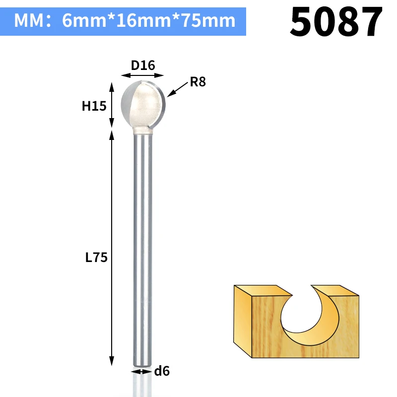 HUHAO 1 шт., 3 мм, 6 мм, хвостовик, круглая резьба по дереву, резьба по дереву, деревообработка, круглый 3D гравировальный нож - Длина режущей кромки: 5087