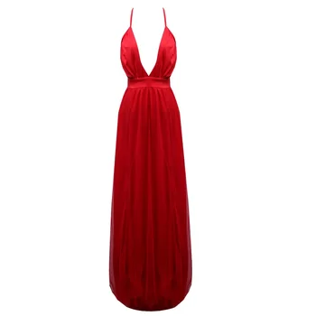 

Sexy Long v-neck Summer Women Chiffon Evening Party Backless Red Dress