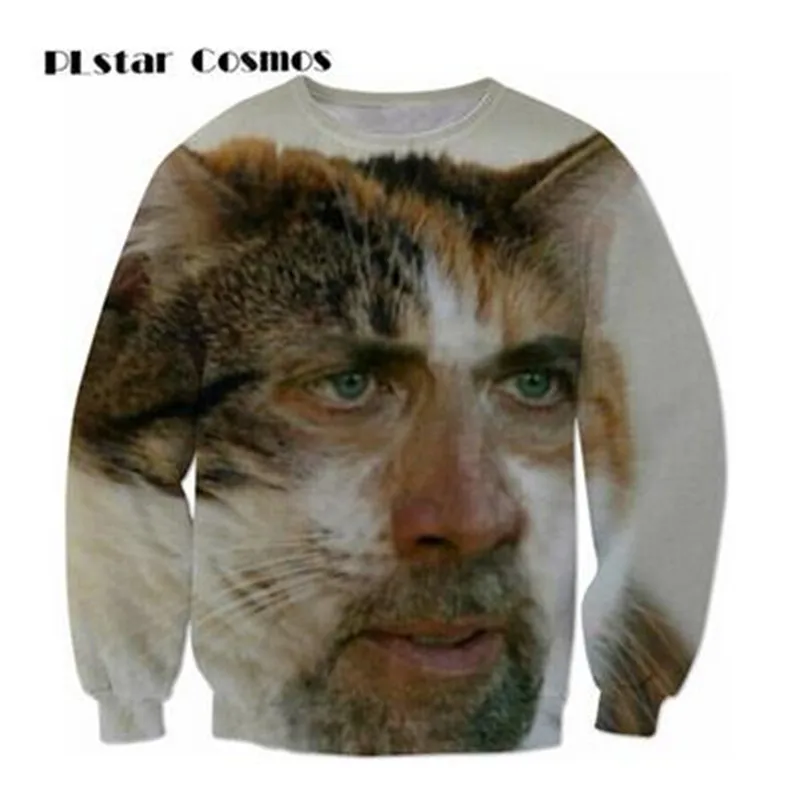 PLstar Cosmos New fashion Sweatshirts 3D Print cat face Nicolas cage Hoodies O-neck Long Sleeves Funny Hip Hop Tops size S-5XL PLstar Cosmos New fashion Sweatshirts 3D Print cat face Nicolas cage Hoodies O-neck Long Sleeves Funny Hip Hop Tops size S-5XL